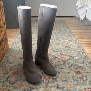Gray Knee-High Suede Boots